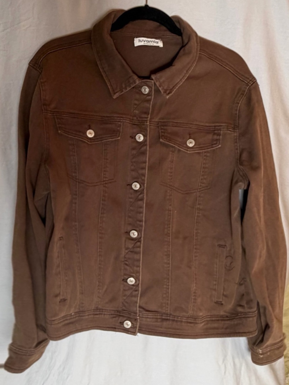 Brown Women's Trucker Jacket, stretchi denim , XL